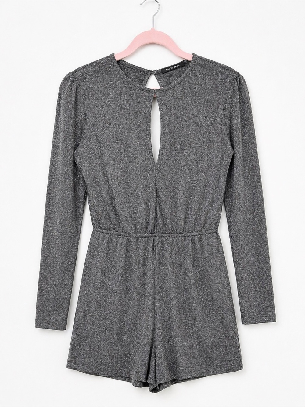 Sparkle Keyhole Long-Sleeve Romper in Charcoal